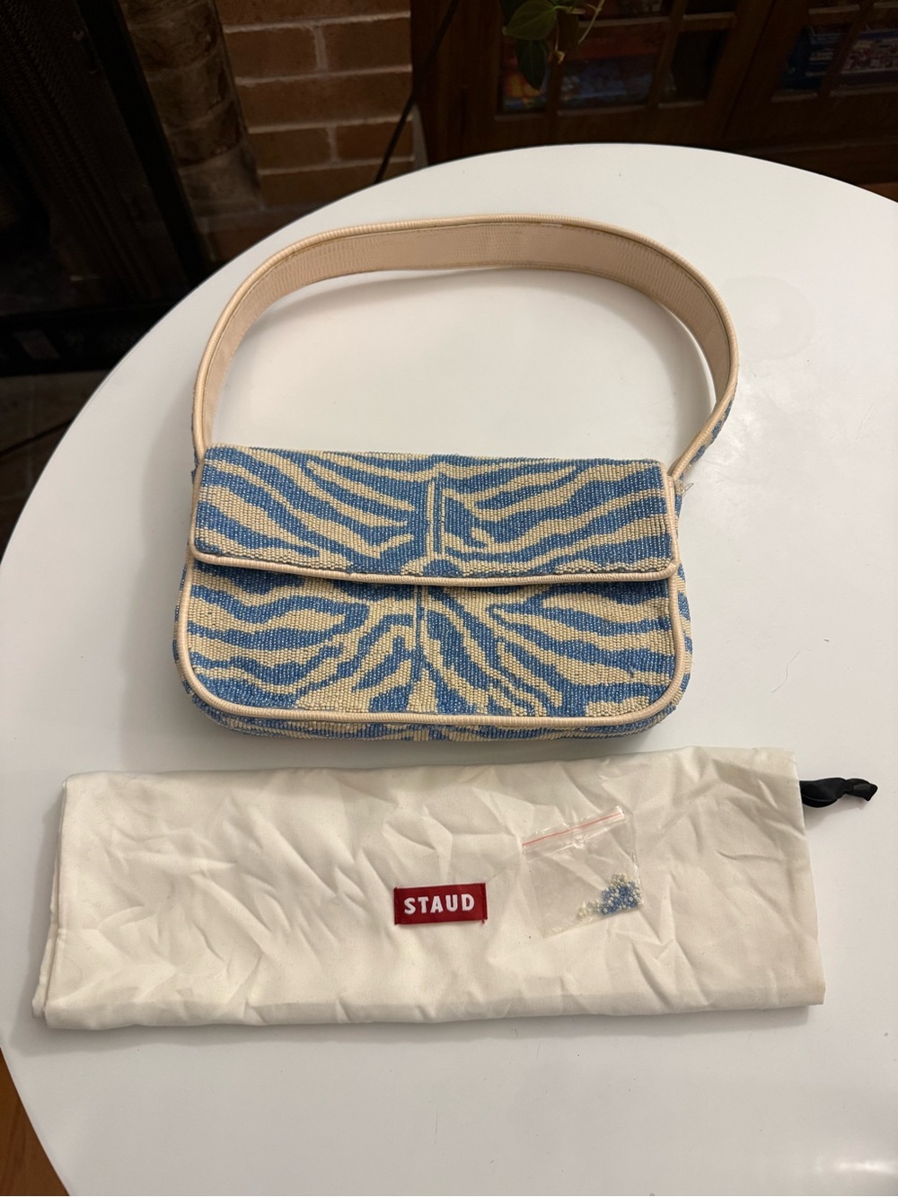 Staud Tommy Shoulder Bag - Blue and Cream Zebra-Print - Picture 8 of 8